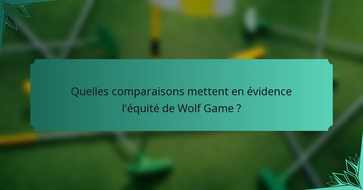 Quelles comparaisons mettent en évidence l'équité de Wolf Game ?